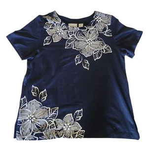 Alfred Dunner Damen Top Bluse Kurzarm Blumen Perlen Größe M - Bild 1 von 6