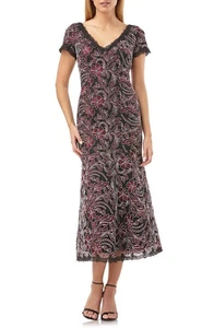 JS Collections 866622 Embroidered Mesh Gown SZ 14 Carbernet Black Mrsp $288 - Picture 1 of 2