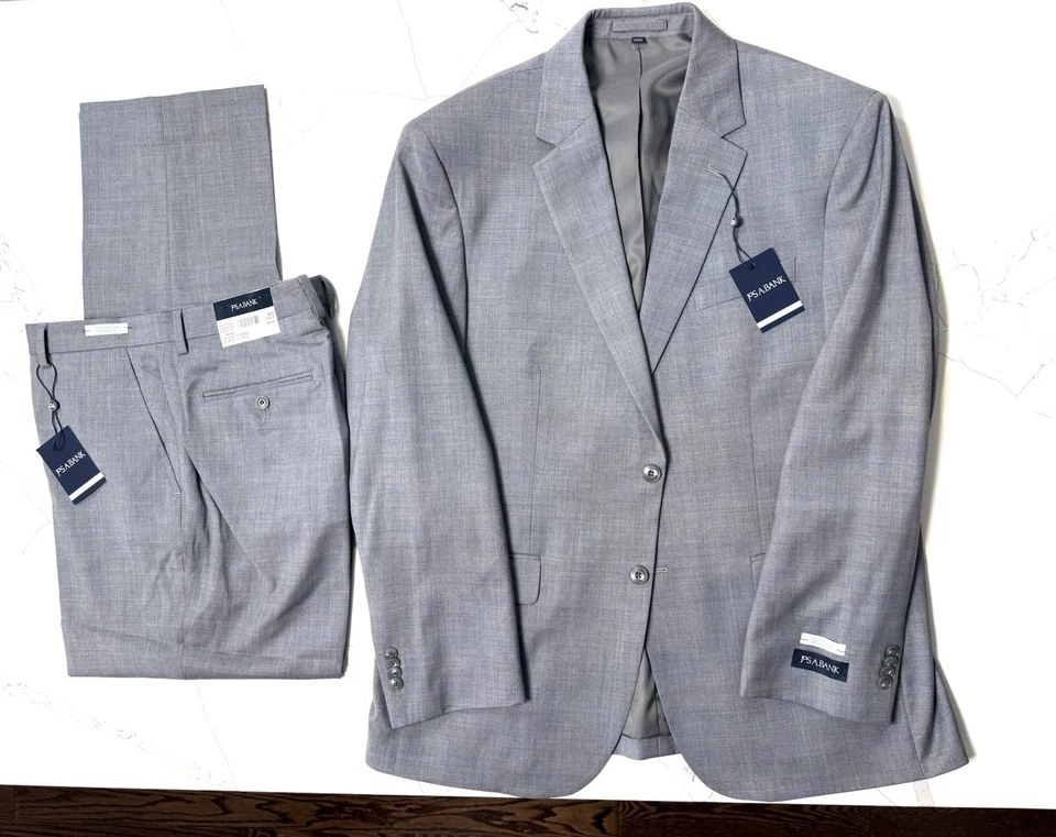Jos. A. Bank 46R (40W L30) Grey textured Wool Suit Tailored Fit - Image 1 of 4