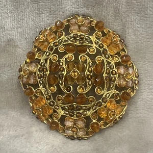 Stunning Vintage BARRERA Large Gold Tone & Amber Colored Brooch - Bild 1 von 8