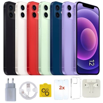 Apple iPhone 12 - 64 128 256 GB - Schwarz Weiß Blau Rot Lila - bis 100% Batterie - Bild 1 von 2