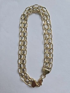 14K Solid Gold Two-Tone Bismarck Bracelet-Sz 7.5" - Picture 1 of 13