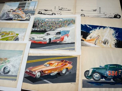VINTAGE DRAG RACING PAINTING ILLUSTRATION DRAWING COLLECTION FUNNY CAR TRACK - image 1 of 4
