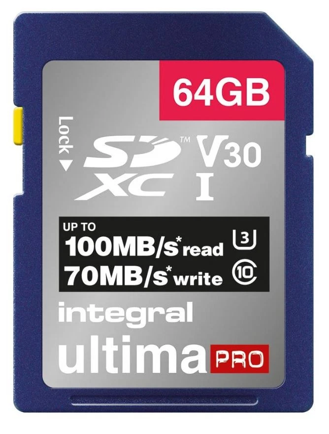 INTEGRAL - UltimaPro Premium SDHC UHS U3 V30 SD Memory Card 100MB/s, 64GB - Image 1 of 1