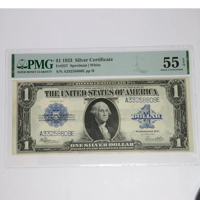 1923 PMG AU55 EPQ Silver Certificate $1 One Dollar Fr 237 Large Size Note 56624F - Image 1 of 2
