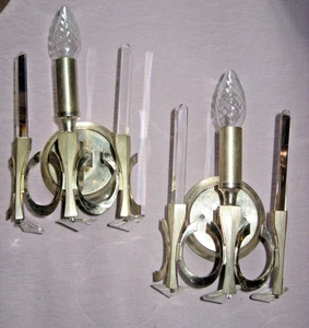 Paire appliques Gaetano Sciolari chrome & cristal biseauté vintage 70 Space Age - Picture 1 of 18