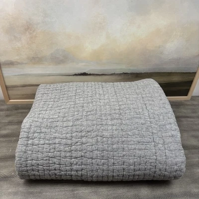 Edredón Pottery Barn Pick-Stitch Hecho a Mano Algodón Lino Doble/Doble XL Gris Claro Foto 1 de 4