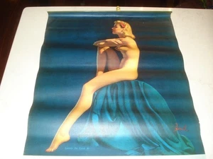 1943 PIN-UP GIRL CALENDAR WURLITZER PHONOGRAPH, PENN, ART DECO STYLE, 16" X 32" - Picture 1 of 9