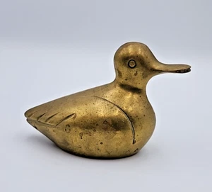 Vtg Small Brass Duckling Paperweight Figure MCM Retro Cabin Rustic 4x3 Inches - Picture 1 of 8