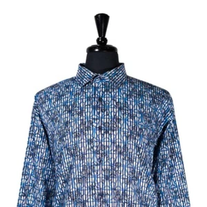 Luchiano Visconti Black Mens Shirt Blue Striped Floral Textured Flip Cuff XL - Picture 1 of 8