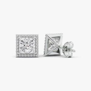 IGI Lab Created Princess Cut Diamond Stud Womens Earring 2.30 Ct 18K White Gold - Picture 1 of 9