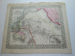 ONE (1) 1867 MITCHELL  ATLAS MAP, "OCEANICA, VARIOUS DIVISIONS, ISLANDS" PLUS - Picture 1 of 3