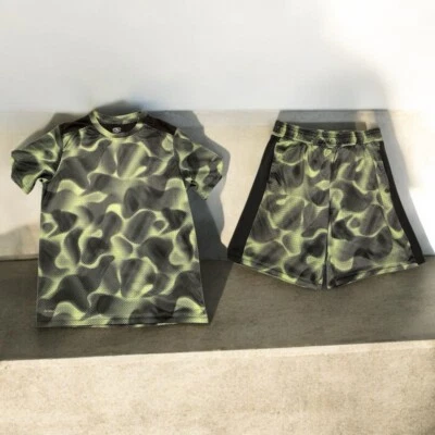 2 Pc Boys Athletic DriWorks Black/Green Geometric Design Walking Shorts Set Sz L - Image 1 of 4