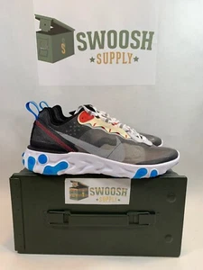 NIKE REACT ELEMENT 87 DARK GREY PURE PLATINUM PHOTO BLUE AQ1090 003 MENS 7 - Picture 1 of 7