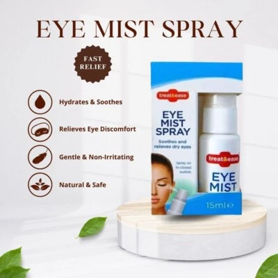 TREAT&EASE 1 Dry Eye Mist Spray 15ml Hydrating Eye Tired Irritated Sore Strained Eyelids UK