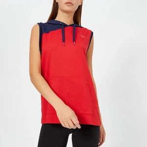 Puma Womens A.C.E Sleeveless Sweatshirt Fitness Peacoat Hoodie Red/Blue S - Picture 1 of 7