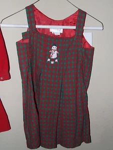 Strasburg 3T Snowman Dress Red Green Plaid Winter Christmas Boutique Pleated - Picture 1 of 3