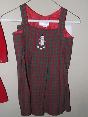 Vestido Muñeco de Nieve Strasburg 3T Rojo Verde Cuadros Invierno Navidad Boutique Plisado  Foto 1 de 3