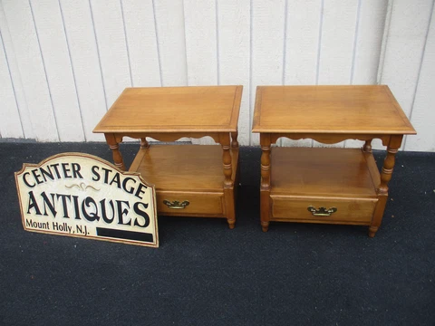 64175    Pair Solid Maple CONANT Ball Furniture  Nightstand End Table Stand s Cover