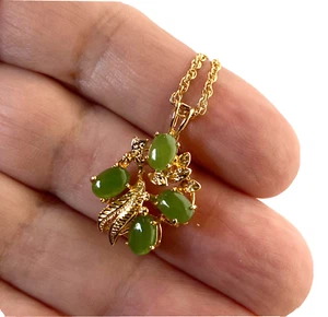 Vtg Set: Clip-on Earrings, Necklace w/Pendant, Bracelet Gold Plated Green Jade - Bild 1 von 12