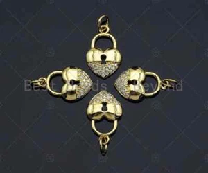 CZ Micro Pave Heart Lock Pendant, Heart Shape Charm, 18K Gold Lock - Picture 1 of 6