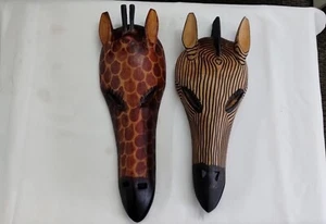 Zebra & Giraffe Masken Holz Wandbilder handgeschnitzt aus Besmo Kenia 2er Set - Bild 1 von 7