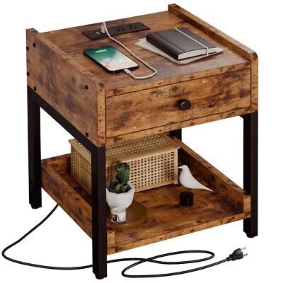 Nightstand Bedside Table with Charging Station Small End Table with Storage D... - Image 1 of 4