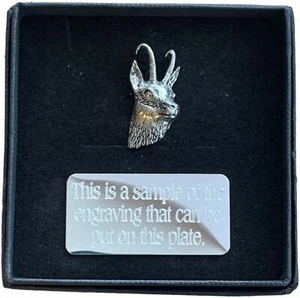 Personalised Gift Box & Hand Made Chamois/Gams (A50) Pewter Pin Badge - Foto 1 di 8