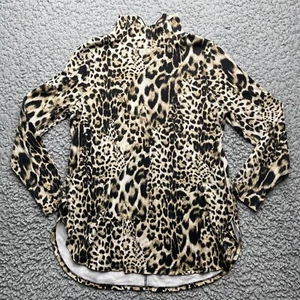 Chicos Turtle Neck Long Sleeve Top Womens 0 Small Cheetah Print Pima Cotton Zip - Picture 1 of 13