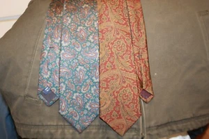 2 Neiman Marcus Silk Ties Men’s Paisley Blue and burgundy Made In USA VTG - Picture 1 of 8