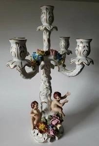 Dresden Porcelain Cherub Angel Children Child 4 Arm Plus Center Candelabra 15.5" - Picture 1 of 5
