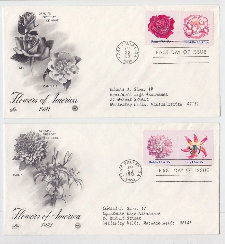 TurtlesTradingPost- American Flowers 1981 FDC #1876-79 Artcraft Variety Set of 2 - Image 1 of 1