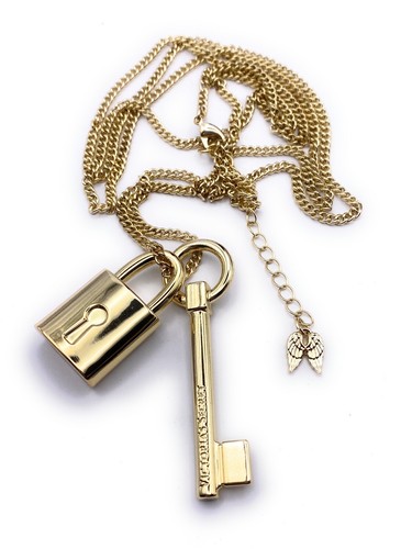 UNDERCOVER NUOVA Collana Ciondoli In Oro Lunga Scandalosa Lucchetto Oro e Chiave Prezzo al dettaglio al dettaglio $78