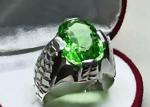 Oval Cut 10 Ct Fresh Green Peridot Sterling Silver 925 Handmade Beryl Mens Ring - Picture 1 of 12