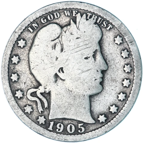 1905 (P) Barber Quarter 90% Silver Good Details Damaged See Pics F541 Cover