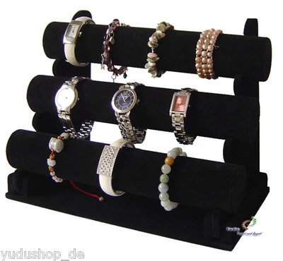 YUDU 3er Schmuckständer Schmuckhalter Armbandständer Trägerrollen Uhrenständer Samt