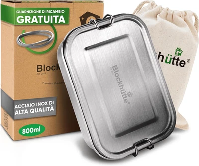 Lunch Box Acciaio Inox Con 3 Scomparti Flessibili I 800Ml Contenitore Porta Pran - Immagine 1 di 4