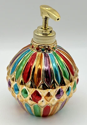 Dispensador de jabón multicolor vintage de vidrio rayas arco iris encanto 1998 usado en excelente estado Foto 1 de 4