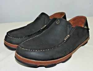 OluKai Men’s Moloa Slip-On Shoes Navy Leather Comfort Casual Loafers Size 9.5 US - Picture 1 of 12