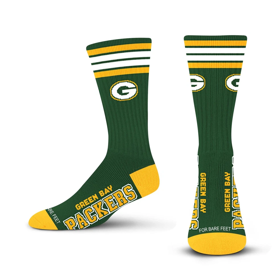 Green Bay Packers 4 Stripe NFL Team Color Crew Socks Large Size 10-13