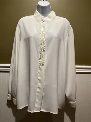 Vtg Russ Classic Women’s Cream Blouse Size 14 Embroidered Retro Collared Mature - Image 1 of 4