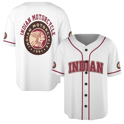 Camiseta de béisbol blanca india con logotipo de motocicleta con nombre personalizado para hombre - todas las tallas Foto 1 de 4
