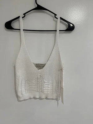 NWT-VINTAGE HAVANA Women's White Cropped Crochet Tank Top Sweater Sz Large Boho - Image 1 of 4