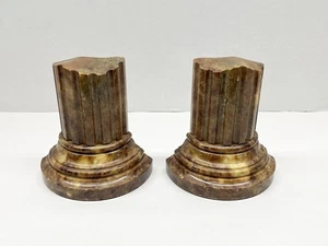Vintage Neoclassical Italian Marble Bookend Set - Split Roman Column Style - Picture 1 of 9
