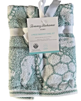 Tommy Bahama Fingertip Towels Sea Turtle Print Green Cotton Blend Set Of 2 - Image 1 of 4