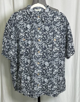 Orvis Mens XL 100% Linen Lightweight Short Sleeve Floral Shirt Navy - Image 1 of 4