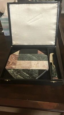 VINTAGE MOSAIC Marble CHEESE CUTTING BOARD & Matching KNIFE CASE Included - Imagem 1 de 4