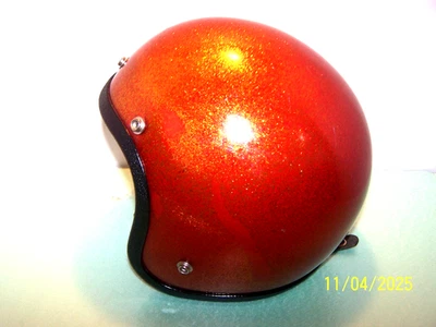 Vtg. Retro Burnt Dark Orange Metal Flake Open Face Motorcycle Helmet SiZE Medium - image 1 of 4