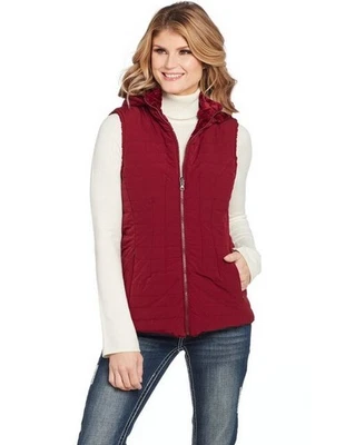 Cripple Creek Western Vest Womens Zip Reversible Hooded M Wine CR14414 - Image 1 of 2