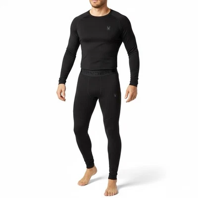 Spyder Men’s Base Layer Set Black Size L ThermoWeb FlexWeb Long Sleeve & Pants - Image 1 of 4